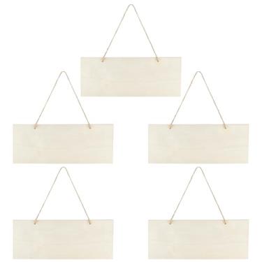 Imagem de CREATCABIN Placa de madeira inacabada, 5 peças, placas de madeira penduradas em branco em forma de casa de fazenda, retangular, arte de parede, placas decorativas com cordas para pintura, escrita