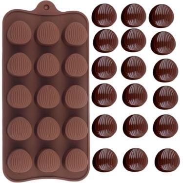 Imagem de EPYHREHM Molde de silicone de amêndoa com 15 cavidades de chocolate e nozes para decoração de bolos de chocolate e doces