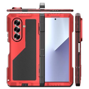 Imagem de LYJSMGZ Capa magnética para Samsung Z Fold 7, lente de abertura de precisão, suporte oculto HD, protetor de tela de vidro temperado, proteção de dobradiça, capa à prova de choque, vermelha, Z Fold 7