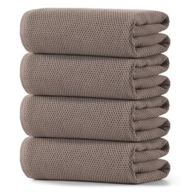 Imagem de REDKISS Toalhas de banho 100% algodão tecido waffle pacote com 4 - 70 x 129 cm | Leve, secagem rápida e altamente absorvente, perfeita para spa, academia, viagem, banheiro de hóspedes-marrom