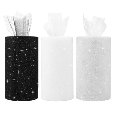 Imagem de Rolos de tecido de tule com glitter de 15 cm por 50 metros, rede de lantejoulas de fita de carretel brilhante, carretel de poliéster para saia tutu DIY, casamento, aniversário, chá de bebê