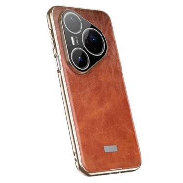 Imagem de LTLMYDAM Capa de revestimento para Huawei Pura 80 Ultra/80 Pro/80Pro+/80, padrão de cera de óleo, vintage, capa antiqueda, couro vegano, capa para câmera, marrom, 80