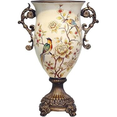Imagem de Vasos de flores grandes de resina retrô estilo europeu para sala de estar, sala de jantar, mesa de centro de mesa, quarto, escritório, hotel, decoração de casa, vaso decorativo alto pintado à mão (A7