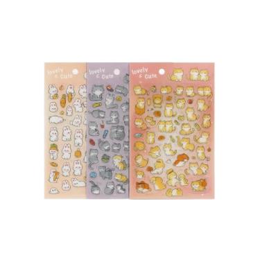 Imagem de Adesivos Decorativos Coelhinhos Fofos, Tema Lovely & Cute, Coelhos Brancos com Cenouras