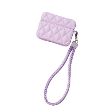 Imagem de Capa de fone de ouvido para AirPods Pro 3, elegante luxo clássico diamante PU superfície para fone de ouvido bolsa de silicone macio, capa protetora para AirPods Pro 3 para fones de ouvido + cordão