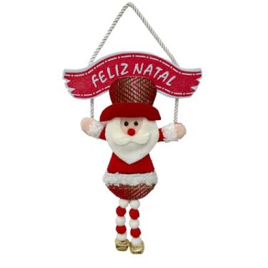 Imagem de Guirlanda Natalina Papai Noel | “Feliz Natal” | 35x18cm em Poliéster – Decoração Clássica e Charmosa para Árvores, Portas e Ambientes Festivos