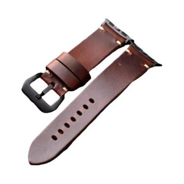 Imagem de Pulseira De Couro Artesanal Marrom Para Apple Watch S9 Ultra 44MM 45MM