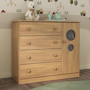Imagem de Cômoda Infantil 95cm 1 Porta Com Vidro E 4 Gavetas Pirulito Multimóveis MP4469 Madeirado