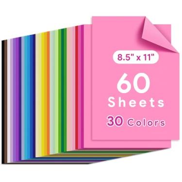 Imagem de 60 folhas de cartolina colorida, 30 cores sortidas, papel de construção, 230 g/m², papel de construção, cartolina 230 g/m², para artesanato DIY, scrapbooking, confecção de cartões de Natal