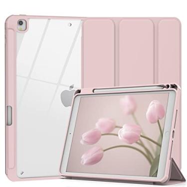 Imagem de Xkladz Capa para iPad 9ª/8ª/7ª geração (2021/2020/2019), capa para iPad de 10,2 polegadas com suporte para lápis, capa traseira transparente para tablet, hibernar/despertar automático - rosa fofo