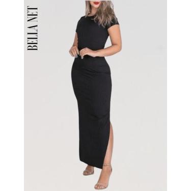 Imagem de Vestido Longo Evangélico Com Manguinhas Tecido Canelado Premium Vestid