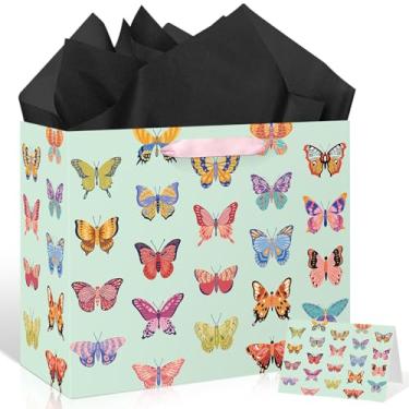 Imagem de Sacos de presente de borboleta para meninas e mulheres, verde menta, borboleta, aniversário, embrulhos de presente com alça, papel de seda, cartão de felicitações para chá de bebê, primavera, Páscoa