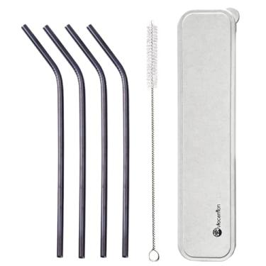 Imagem de Vlocemon Canudos de metal reutilizáveis com pontas de silicone, estojo e escova, canudo de aço inoxidável de 21 cm para copo de 590 ml (4 pretos)