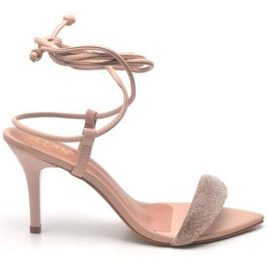 Imagem de Sandália Salto Médio Bico Folha Napa Rosado Manta Strass - EllaS, 35, 