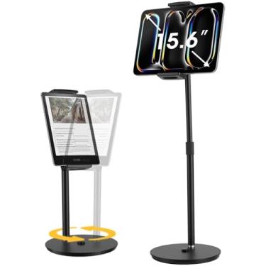 Imagem de Suporte para tablet, suporte de ipad para mesa, base rotativa de 360°, suporte de monitor portátil ajustável de altura de 13-53 cm, suporte de alumínio para tablet de mesa para Kindle de 4,7 a 15,6
