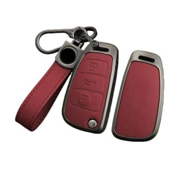 Imagem de Compatível com Audi TT TTRS 8j 8n 8s mk1 mk2 mk3 S line liga de zinco porta-chaves do carro suporte shell protetor de controle remoto acessórios para chaveiro(A-Red keyring)