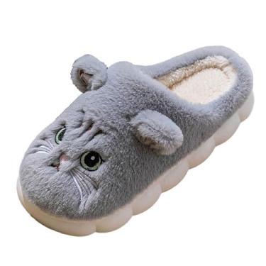 Imagem de Pantufas femininas com textura de um pé para inverno interior e parte inferior macia, Cinza, 36