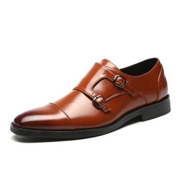 Imagem de Sapato social masculino de couro PU com tira dupla de monk, mocassim Oxford, Marrom, 41