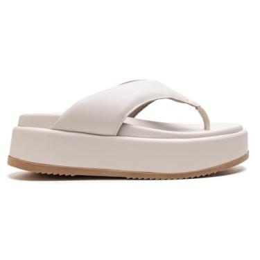 Imagem de Sandália Papete Feminina Plataforma Birken Asa Delta Macia, Bege Claro, com Tira Cruzada (Off White, BR, Adulto, Numérico, 38)