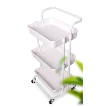 Imagem de Carrinho Organizador Multiuso Branco Com Rodinhas Manicure Banheiro Lavanderia 3 Prateleiras