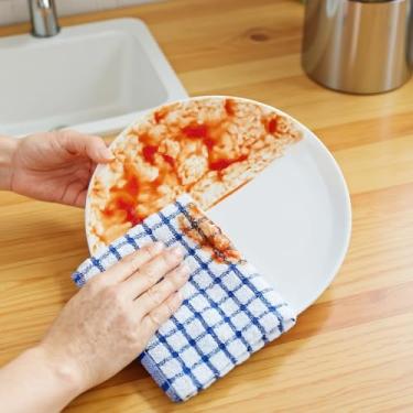 Imagem de Pacote com 2 toalhas de cozinha e panos de louça, panos de limpeza de poliéster altamente absorventes 26 × 40 cm, panos de prato macios e duráveis para secar pratos, bancadas, vidro e limpeza diária