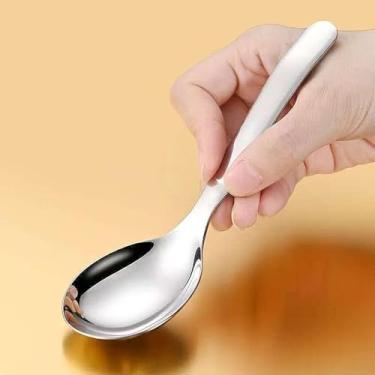 Imagem de Colheres de sopa de aço inoxidável não magnéticas 316L, colher de sopa de prata, colher de ramen de aço inoxidável com cabo grosso resistente para cereais (Médio, 15,2 x 3,7 cm)