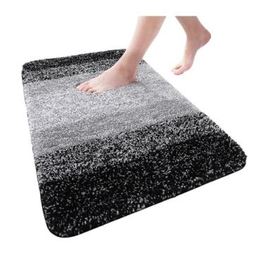 Imagem de Tapete de banheiro extra macio grosso absorvente luxuoso microfibra tapete de banho tapete de pelúcia tapetes de banho chuveiro de chão (preto, 61 x 119 cm (24 x 47 pol))