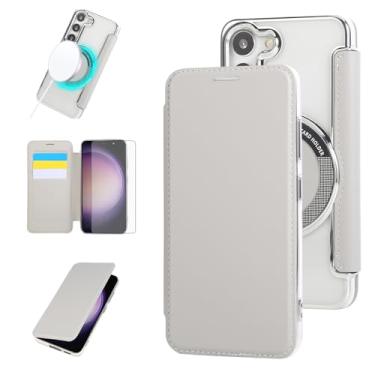 Imagem de Asuwish Capa para celular Samsung Galaxy S23 5G carteira com protetor de tela magnético de vidro temperado e suporte de cartão de crédito MagSafe RFID Flip S 23 23S GS23 G5 SM-S911U 6,1 polegadas