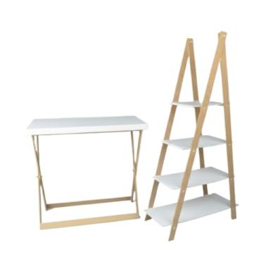 Imagem de Conjunto Kit Para Festa Cavalete Mesa E Escada Para Decoração Festa MDF Branco e Cru Branco e Cru
