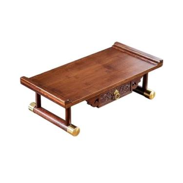 Imagem de KEG801302 Suporte de santuário estilo chinês para mesa de bambu, com decoração de latão, suporte de exibição de nicho de Buda para casa, mesa de altar