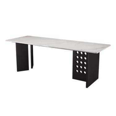 Imagem de Mesa executiva simples e moderna com parte superior de laje de pedra e pernas de metal estáveis, mesa de escrita minimalista para escritórios em casa (G)