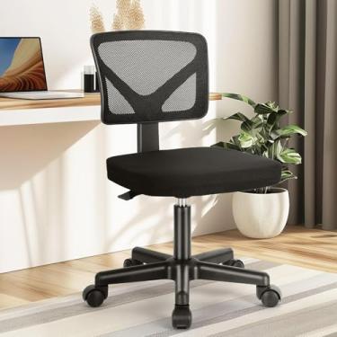 Imagem de DUMOS Cadeiras de escritório sem braços com rodas, ergonômicas ajustáveis para mesa de trabalho, cadeira giratória sem braços, malha confortável no meio do encosto do computador, cadeiras de mesa para