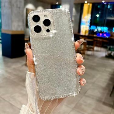Imagem de Capa protetora de lente com glitter para iPhone 16, 15, 14 Plus, 13, 12, 11 Pro Max e 16e. Antichoque, fofa, para meninas. Capa traseira. PT, SZ, prata.