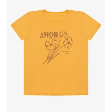 Imagem de Blusa Feminina Manga Curta Estampada Select Amarelo, G, Amarelo