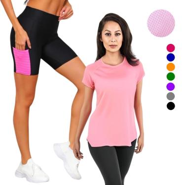 Imagem de Kit Conjunto Camiseta Blusinha DRY + Short Leg Legging COM BOLSOS Corrida Academia Fitness 636-Feminino