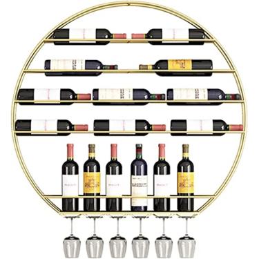 Imagem de Suporte de garrafa de vinho com suporte de vidro, prateleiras de exibição de armazenamento de vinho para pendurar na parede Suporte de taças de vinho flutuante para bar de cozinha embaixo do armário