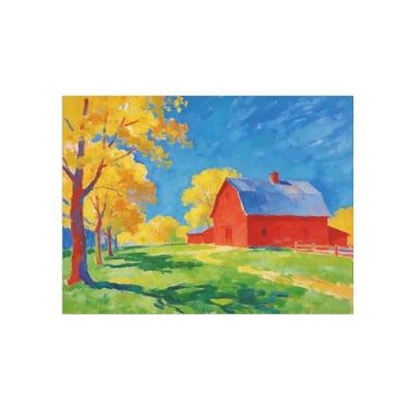 Imagem de BMZFYBS Impressão em tela de parede de paisagem - decoração de árvore de casa de outono - quadros de pintura para sala de estar 50 x 65 cm 20 x 26 pol sem moldura