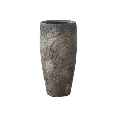 Imagem de KHUTRW3D Vasos altos de chão redondo para plantas, vasos de concreto cinza, ornamentos com orifícios de drenagem, recipiente de plantas para casa, pátio, jardim, ambientes internos e externos