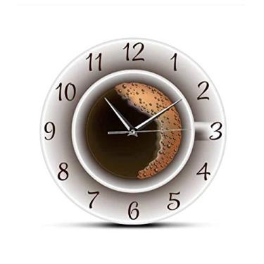 Imagem de Xícara de café com espuma relógio de parede decorativo silencioso decoração de cozinha placa de parede de cafeteria relógio de parede estilo café