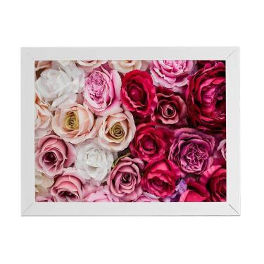 Imagem de Quadro Rosas Coloridas Degradê Flores Moldura Branca 60X40Cm
