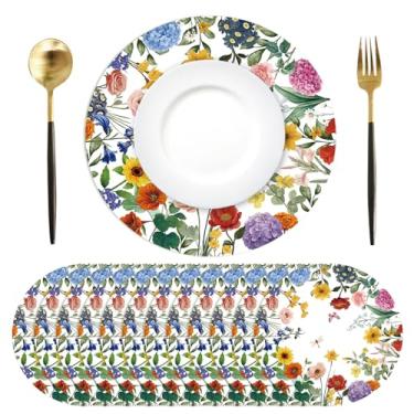 Imagem de Tarklanda 50 peças de jogo americano de papel floral, descartáveis, 33,4 cm, vintage, flores silvestres, tapetes decorativos de mesa de jantar para primavera, chá, casamento, noiva, aniversário