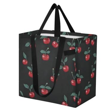 Imagem de SEHANY Sacola de compras reutilizável de cereja fofa com alças reforçadas, bolsa de compras de lona dobrável à prova d'água de grande capacidade para viagem, cozinha, praia