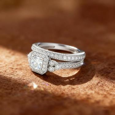 Imagem de Um conjunto de anéis de casal embutidos para mulheres, requintados, leves e luxuosos, decoração de encontros para festas de formatura, Cobre, Sem pedra preciosa