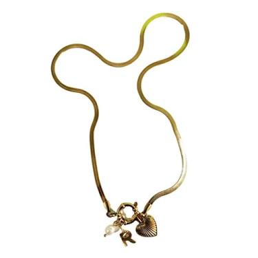 Imagem de tincolia Colar feminino de aço inoxidável estilo europeu e americano corrente de osso de cobra com pingente de coração de 26 letras