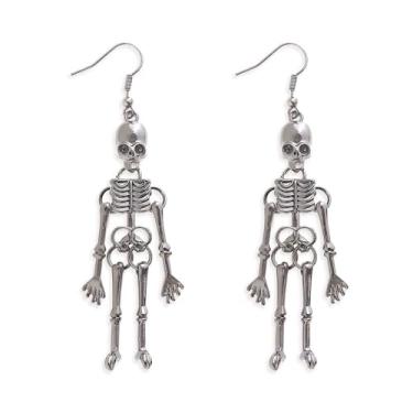 Imagem de Frigotine Brincos femininos com pingente de esqueleto de caveira de Halloween, punk, gótico, festa, férias, acessórios de orelha de aço inoxidável, bijuteria, presente, Aço inoxidável, Sem pedra