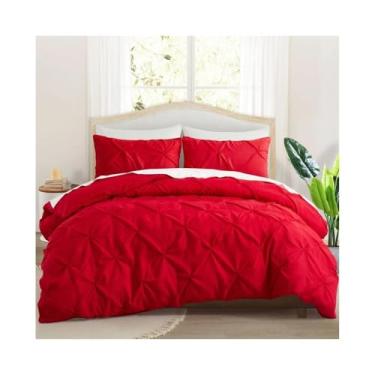 Imagem de Conjunto de 2/3 peças de capa de edredom plissado de microfibra Pintuck, capa de colcha com fronha (vermelho, US King (264 x 229 cm))