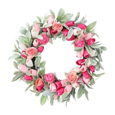 Imagem de WeiLaiKeQi Guirlanda decorativa de 50 cm (19,69 polegadas) para porta, com flores de seda, ideal para pendurar na parede, perfeita para o Dia de ação de Graças,