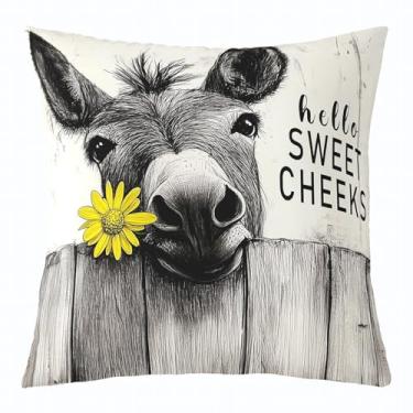 Imagem de jejeloiu Capas de almofada engraçadas de burro 61 x 61 cm para crianças, animais de fazenda, quadradas, conjunto de 1 para meninos, meninas, adolescentes, fazenda, fronhas retrô rústicas para sofá,