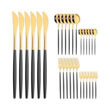 Imagem de Conjunto De Talheres De Aço Inoxidável Verde Dourado 30 Peças Utensíli