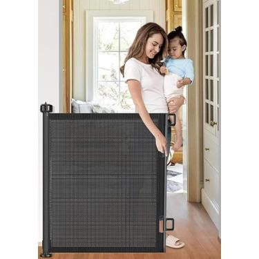 Imagem de Portão Tela Segurança Bebês Pets Cercadinho Grade Retrátil 86x180cm/150cm(Preto,0.86 * 1.8 m)